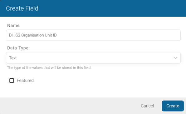Create field dialog